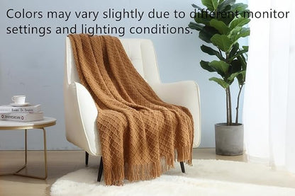 CREVENT Home Farmhouse Decor Rustic Couch Sofa Chair Bed Throw Blanket, Soft Warm Light Weight for Travelling in Spring Summer (50''X60'' Light Brown)