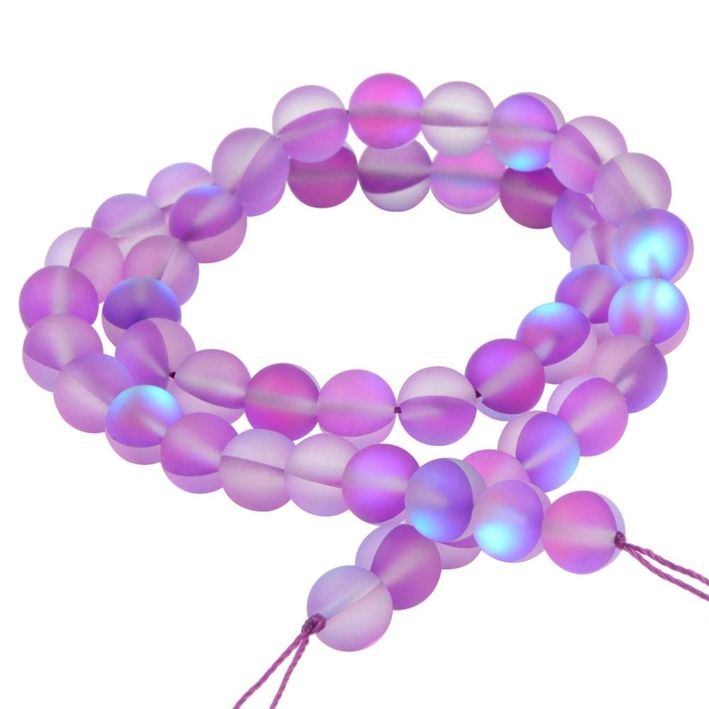 Matte Aurora Crystal Glass Beads Gemstone 10MM Purple Frosted Glitter Shining Mermaid Round Loose Beads Frosted Moonstone for Jewelry Making