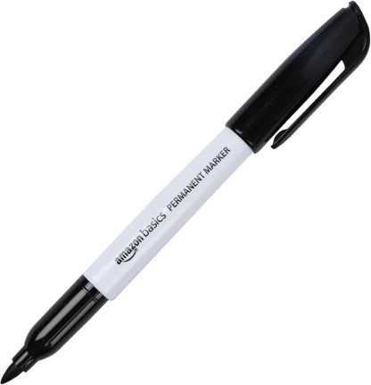 Amazon Basics Fine Tip Point Permanent Markers for Office, School, and Home Use, Black, 12 Pack
