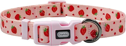 Dog Collar Leash Set, Fruit Pattern, Polyester Material, Adjustable Collar and 5ft Matching Leash, for Large Dogs.(L, Strawberry)