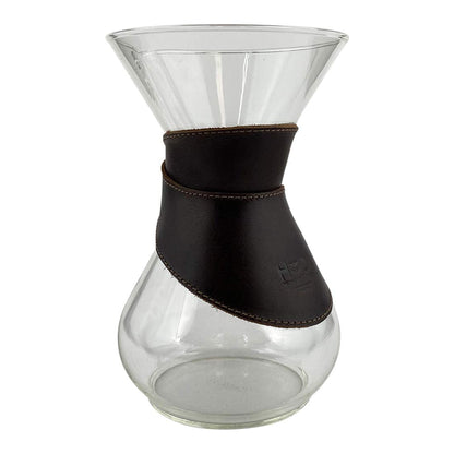 Hide & Drink, Pour Over Collar Compatible with Chemex 6-Cup Glass Handmade from Full Grain Leather - Bourbon Brown
