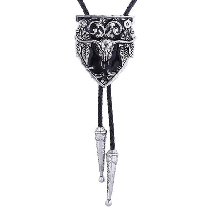 Popeoiuh Vintage Bolo Tie for Men Women Western Cowboy Leather Necktie Handmade Bolotie Cowboy Bull Head Shield Shape Bola Tie