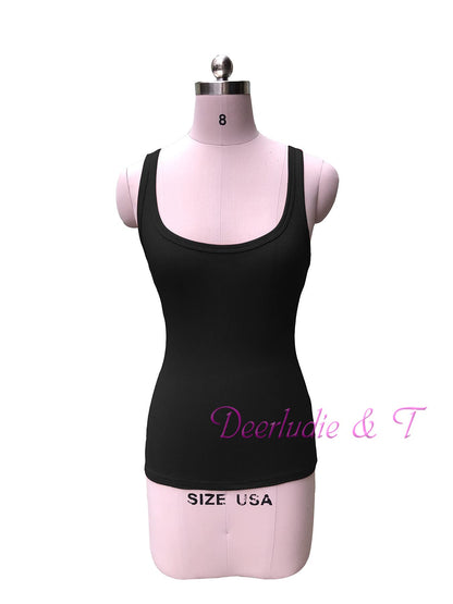 Deerludie & T Womens Scoop Neck Ribbed Tank Tops Low Cut Solid Sexy Summer Sleeveless Henley Shirts U-Black S