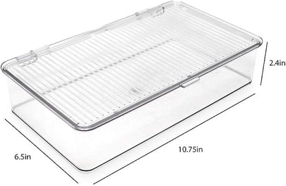 Isaac Jacobs Small Stackable Organizer Bin (10.75” x 6.5” x 2.4”) w Hinged Lid Clear Storage Box Home Office School Fridge Bathroom Kitchen Pantry Container BPAFree Food Safe (Small Clear)