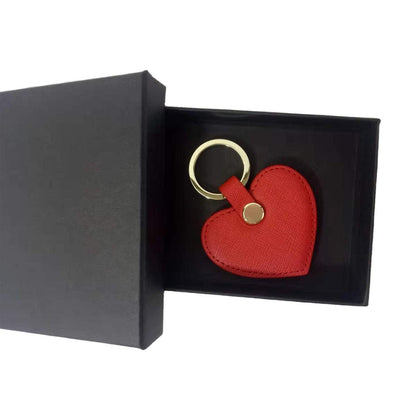 Dan Cute women Leather Keychain Heart Shape Leather Keychain Ring Car Key Holder (Red)
