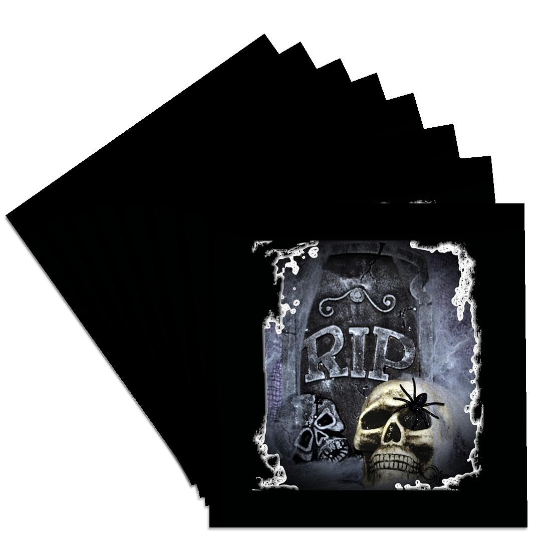3dRose CST_28314_4 Grave Marker and Skull Halloween Skull Design-Ceramic Tile Coasters, Set of 8