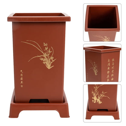 Yardwe Flower Pot Bonsai Planter with Saucer Orchid Pot Zisha Flower Chinese Purple Clay Plant Succulent Cactus Planter for Home Office Decor