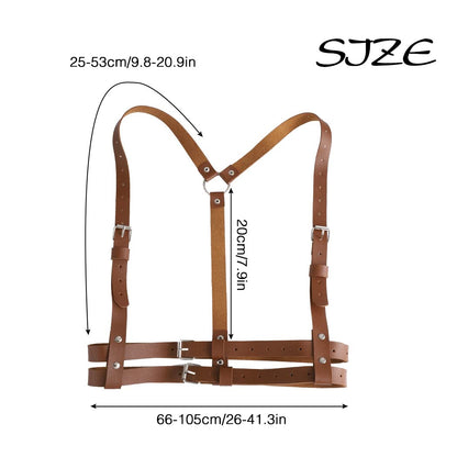 BODIY Women Waist Belt Straps Brown PU Leather Vest Adjustable Buckle Belts Punk Goth Waist Strap for Halloween Dresses Costume