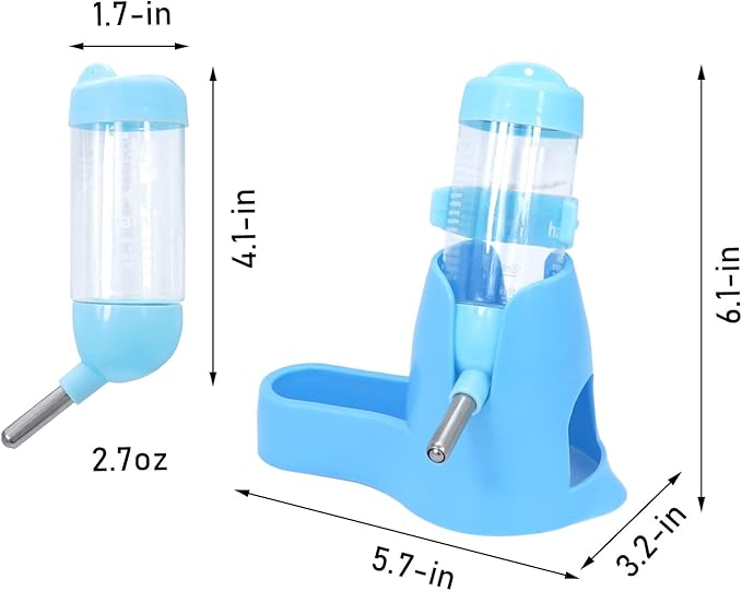 Wontee Hamster Water Bottle Water Dispenser Hamster Silent Exercise Running Wheel for Dwarf Hamsters Gerbil Mice (Blue, 80ML)