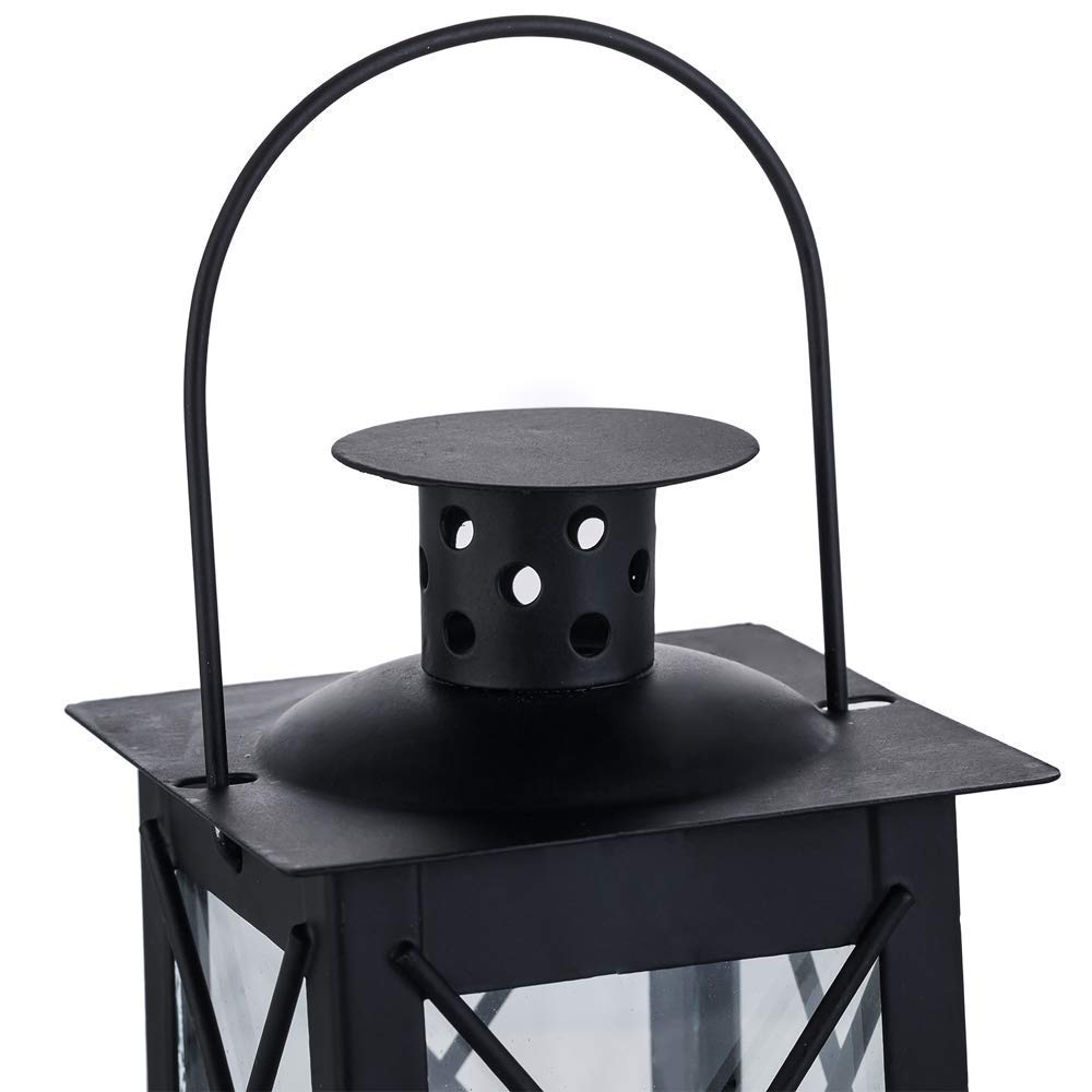 2 Pcs Tealight Lanterns Hanging Candle Holder, Metal Mini Decorative Led Tea Light Candleholder Decoration for Birthday Parties Wedding Centerpiece Relaxing Spa Setting (Black, 2 Pcs)