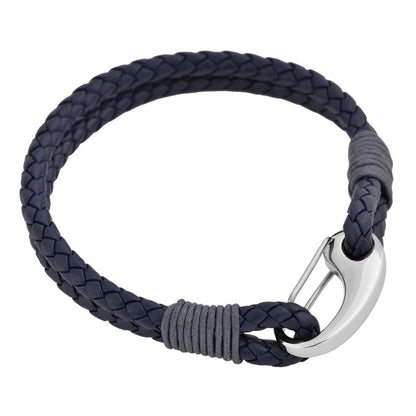 Edforce Braided Genuine Leather 2-Strand Cuff Bracelet with Stainless Steel Clasp (Prussian Blue)