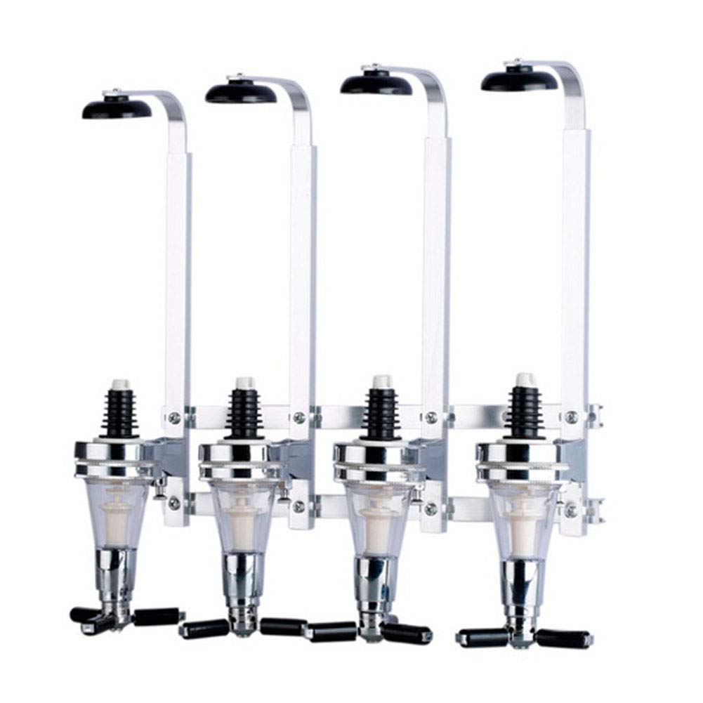 4-Bottle Liquor Dispenser, Wall Mounted Alcohol Dispenser, Spring-Loaded Upside Down Wine Beer Spirit Drink Dispenser Beverage Bottle Stand Optic Holder Rack for Home Bar KTV Night Club