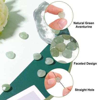 Fashewelry 18pcs Faceted Heart Natural Green Aventurine Stone Beads Tumbled Chakra Gemstone Beads Crystal Healing Drilled Loose Beads for Earring Bracelet Necklace Jewelry Making