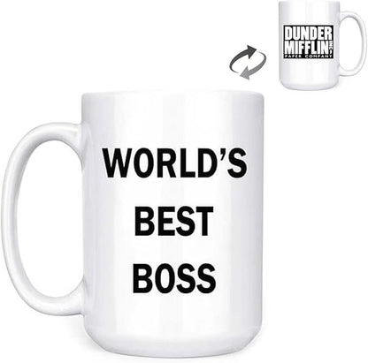 Dunder Mifflin (The Office) World's Best Boss TV Television Show Ceramic Mug Coffee (Tea, Cocoa) 15 OZ Mug, Official Michael Scott Mug As Seen On The Office