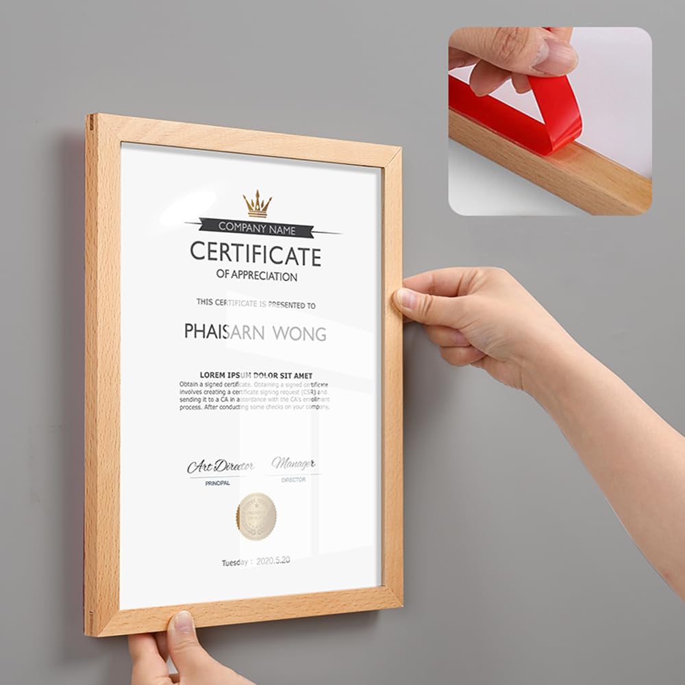 ECKEK Wall Mount Acrylic Sign Holder Self Adhesive Magnetic Display Frame Clear Document Frame for Office, Store, School, Home, Wall Picture Frame (Walnut A3 297×420mm/11.69×16.54inches)