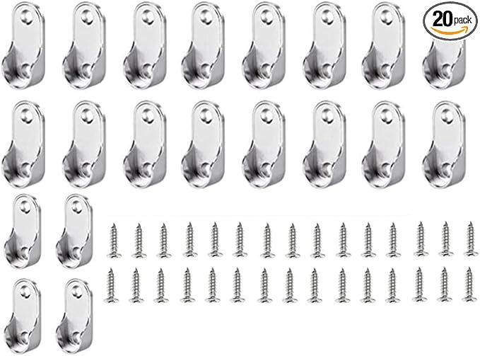 Oval Closet Rod End Supports Flanges Socket for 18x35mm Rods Pack of 20