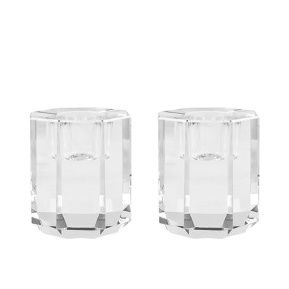 DONOUCLS Crystal Candle Holders Pack of 2, Clear Crystal Tapered Candlesticks Holders, Tabletop Centerpiece Home Decor(2.4in Tall)