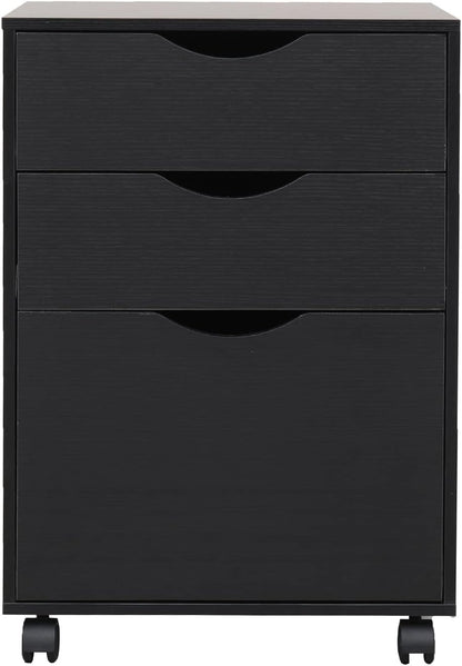 QDSSDECO 3 Drawer Mobile File Cabinet, Rolling Vertical Filing Cabinet fits A4, Legal Paper and Letter Paper for Home Office, Black