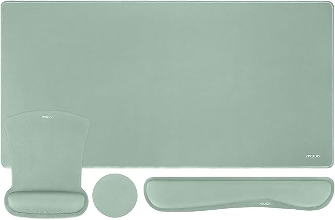 MOSISO Keyboard Mouse Pad Set, Large Gaming Mousepad&Keyboard Wrist Rest&Mouse Wrist Rest&Coaster, Ergonomic Non-Slip Mousepad&Easy Typing Cushion with Memory Foam for Home Office, Antique Green