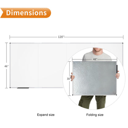 VIZ-PRO Magnetic Dry Erase Board, 120 X 48 Inches, Foldable Wall-Mounted Whiteboard with Silver Aluminum Frame & Marker Tray for School Office and Home 10' X 4'