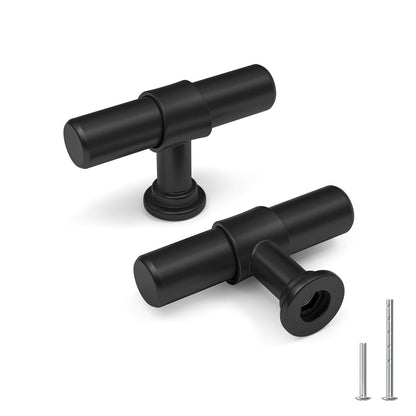 Goldenwarm 10 Pack Black Cabinet Knobs Black Kitchen Cabinet Knobs Kitchen Drawer Handles T Bar Dresser Handles Modern Pulls for Drawer, 2 Inch Overall Length