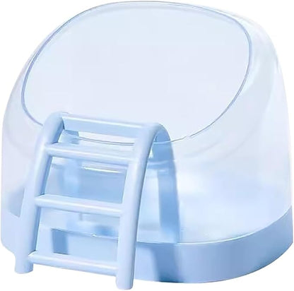 Hamster Sand Bath Container with Climbing Ladder - Panoramic Transparent Chinchilla Dust Bath House Splash-Proof Bathing Hamster Litter Box(Blue)