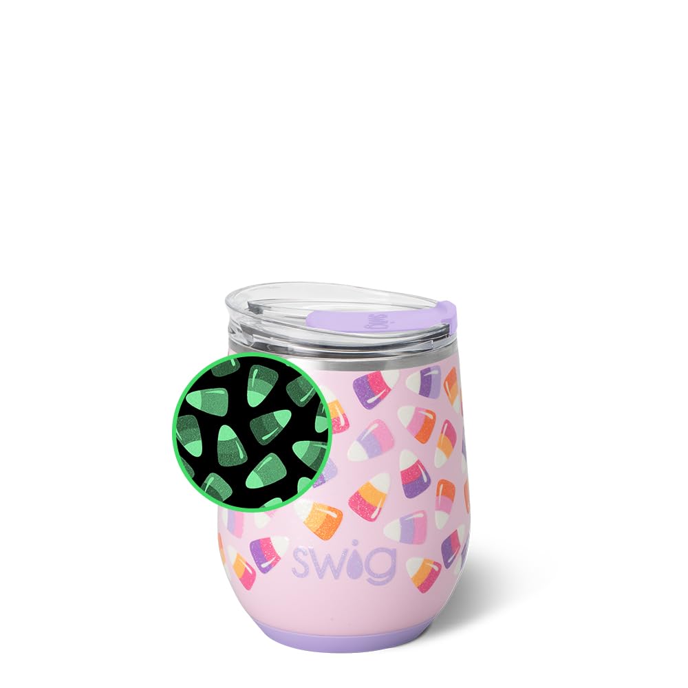 Swig Life 12oz Wine Tumbler with Lid, Halloween, Stainless Steel, Dishwasher Safe, Portable, Triple Insulated Wine Tumbler (Candy Corn)
