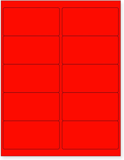NextDayLabels - 8-1/2 x 11" Neon Color High Light Fluorescent Labels for Laser & Inkjet Printer (RED Fluorescent, 4 x 2" - 10 Per Page | 1000 Labels)