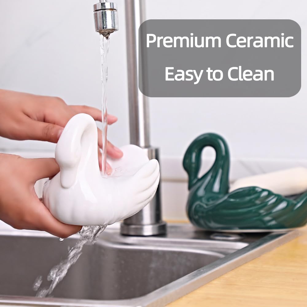 Draining Soap Dish, Elegant Swan Shape, Fluted Design, Cute Ceramic Tray(Black)