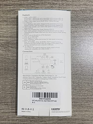 USB C Docking Station Dual Monitor for Dell/HP/Lenovo/Surface Laptop, 14 in 1 Triple Display Hub Multiple Adapter, Dongle with 2 HDMI 4K+VGA+5 Port+100W PD Charger+Ethernet+SD/TF+Audio