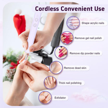 Professional Nail Drill Set, 2,0000 RPM Electric Nail File with 12 Grinding Head & 100Pcs Sanding Bands for Acrylic Gel Nails, Manicure and Polishing (Beige)