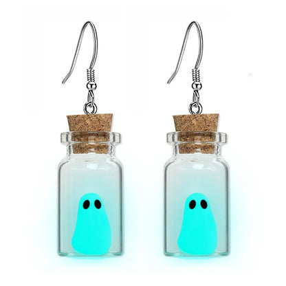 Ghost Earrings(Blue), The Adopt A Ghost In A Bottle Earring, Halloween Tiny Glow-In-The-Dark Spooky Charm Pendant Earrings Christmas Jewelry Gifts for Women