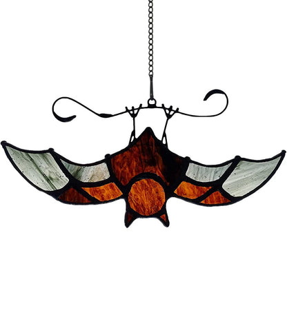 BOXCASA Bat Stained Glass Window Hangings, Bat Suncatcher Halloween Decoration,Bat Decor Hanging for Home, Office, Kitchen,Living Room