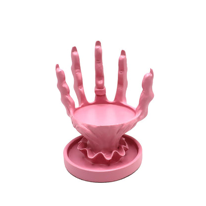 Gothic Ring Display Stand, Skeleton Hand Decor Witch Hand Jewelry Holder for Rings Bracelets, Halloween Candle Holder Resin Jewelry Organizer, Gothic Home Decor and Holiday Gifts for Women (Pink)