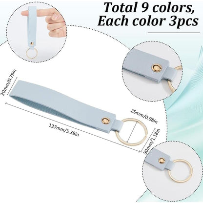 SUNNYCLUE 27Pcs 9 Colors 13.7cm Keychain Blanks Faux Leather Key Chains Bulk Light Colorful PU Rectangular Engraving Blank Keychains Holder with Gold Iron Key Ring for Keys Chain Stamping DIY Crafts