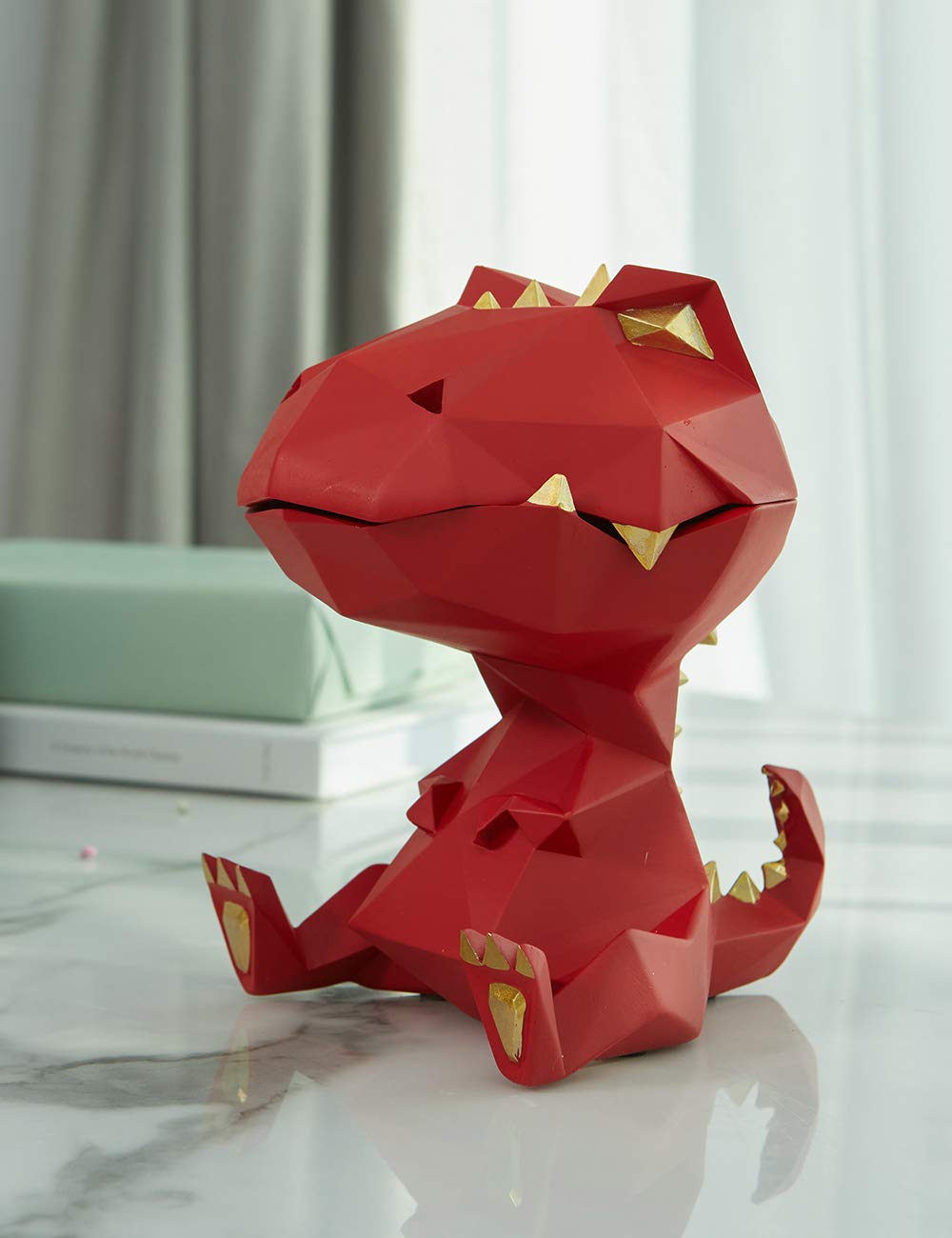 HAUCOZE Dinosaur Candy Dish Cookie Jar Storage Statue Modern Home Decor Sculpture Table Centerpiece Gift for Living Room Red 7.5 Inch