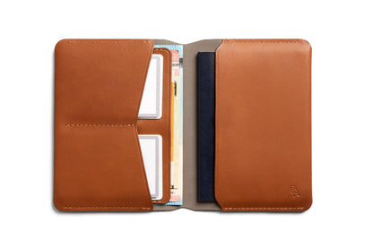Bellroy Passport Cover (slimline travel wallet/pouch with card slots and space for cash plus travel documents) - Caramel