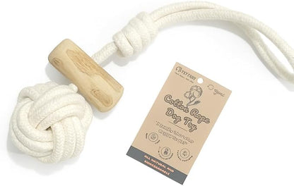Cotton Rope Dog Toy with Coffee Wood Handles – Natural Chew & Tug Toy for Dogs – Durable, Eco-Friendly & Safe for All Breeds