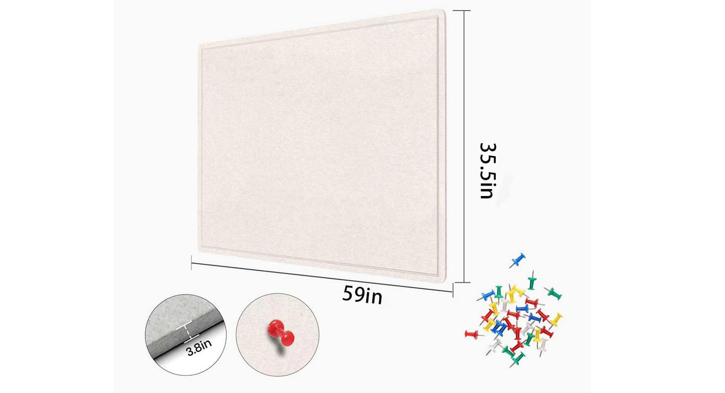 Large Cork Bulletin Board - 60 X 36 Inches With 30 Pushpins, 5' x 3' Pin Board for Walls, Self-Adhesive Felt Vision Board, Foldable Photo Board - Oatmeal