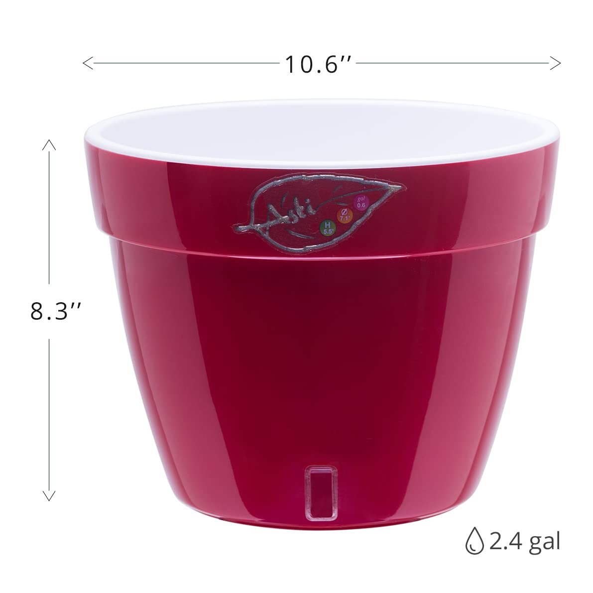 DECOPOTS - Self Watering Planter - Modern Flower Pot with Water Level Indicator for All House Plants, Flowers, Herbs (Diameter 10.6", Red - Pearl/White)