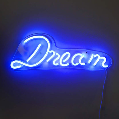 Isaac Jacobs 17" by 6" inch LED Neon Blue “Dream” Wall Sign For Cool Light, Wall Art, Bedroom Decorations, Home Accessories, Party, and Holiday Decor: Powered by USB Wire (DREAM)