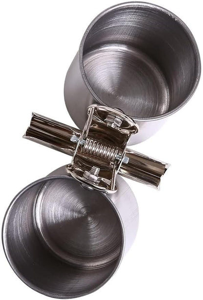 Bird Water Feeder Dishes, Stainless Steel Birdcage Bowls with Clamp Stand, Hanging Parrot Food Cups for Cage Coop, Silver