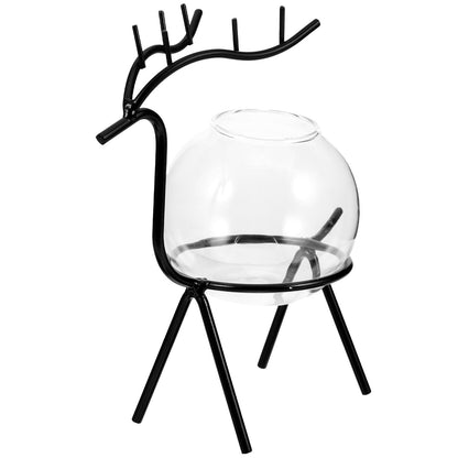 Operitacx Glass Hydroponic Vase with Metal Stand, Small Glass Plants Container for Desktop Terrarium Planter, Black Animal Decorative Flower Vase for Home and Office Décor