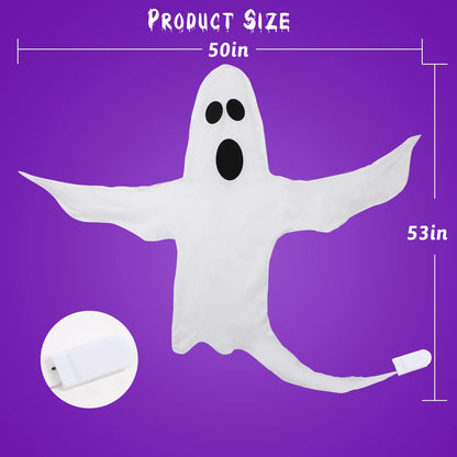 CCINEE Peek A Boo Hanging Ghost with White Lights 50" X 53" Prelit Large Spooky Outdoor Tree Wrap Ghost Decoration for Halloween Party Lawn Patio Haunted House Props Supply