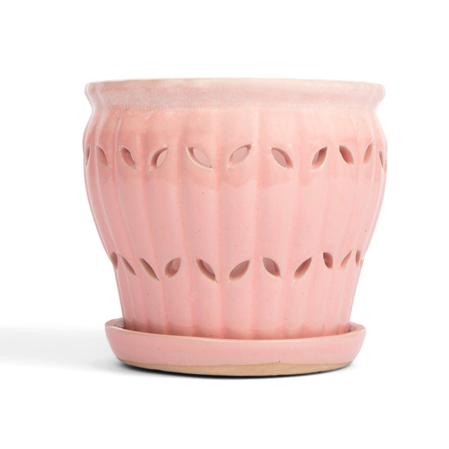 rePotme 6 inch Pinwheel Fluted Ceramic Plant Pot (Cream Over Cotton Candy) - Includes Free 6 inch Slotted Pot Liner - Great for Orchids, Succulents, and All Indoor Plants