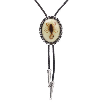 Jeilwiy Bolo Tie Luminous Scorpion Bolo Tie Celtic Style Handmade Western Cowboy Bola Tie Black Leather Necktie for Men Women