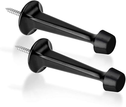 2 Pack Solid Rigid Door Stops - Heavy Duty Door Stoppers Wall Protector with Soft Rubber Tips, Black