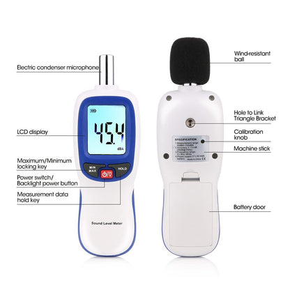 Decibel Sound Meter, Hand-Held Sound Level Meter 30dB to 13dB(A), Noise Meter Monitor with Backlight Alert, Noise Level Meter Tool for Home Office Job-site