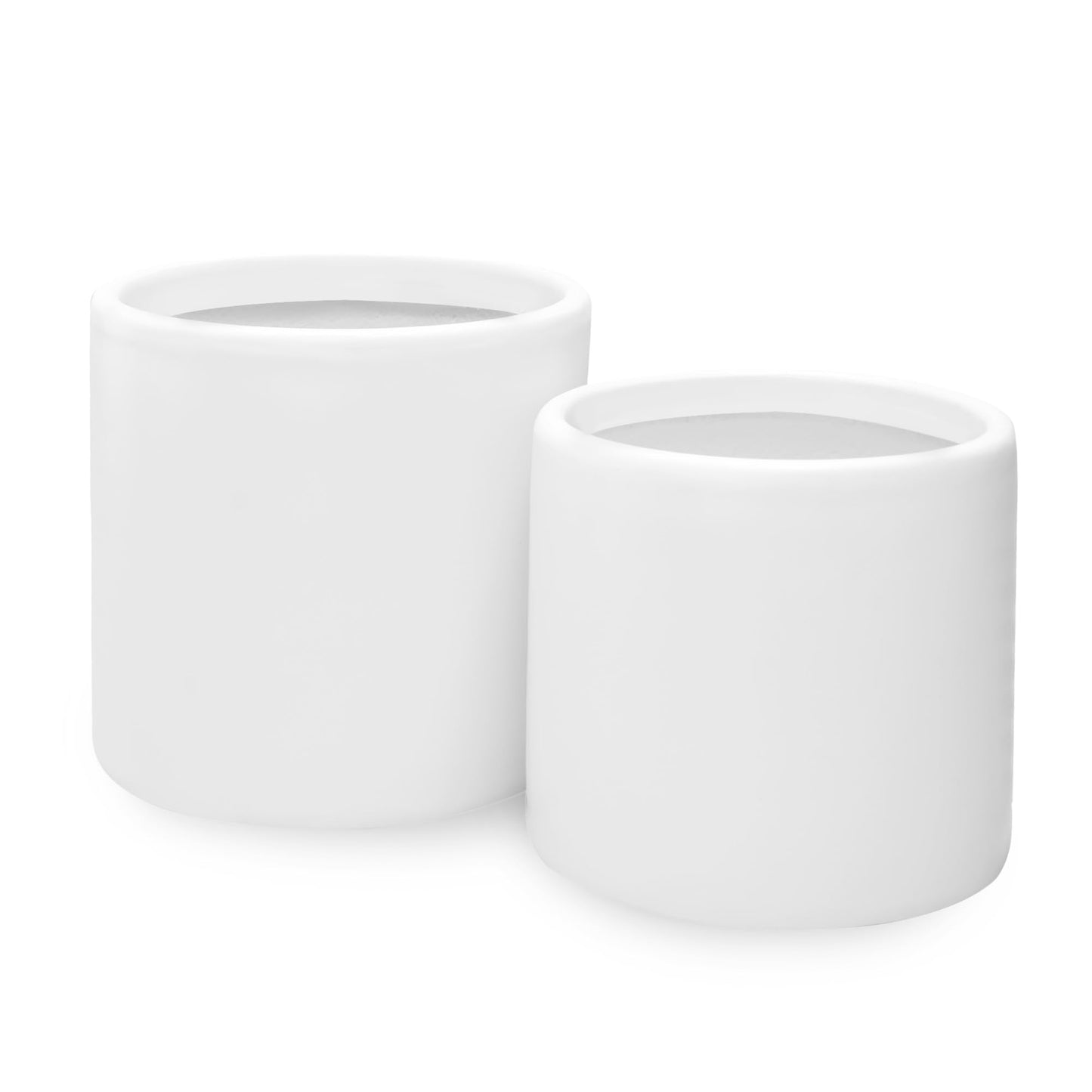 DEPLA LANE Lumero Fiberstone Cylinder Planter (12.0" Pot Opening x 13.8" D x 13.8" H) Smooth Finishes, Lightweight, Durable, UV Resistant, Modern Minimalist Decor, Indoor Outdoor Plant Pot (L, White)