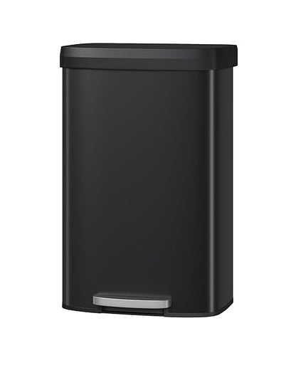 Garvee 21 gal / 80 L Metal Trash Can with Lid, Large Garbage Can for Kitchen, Rustproof Step-on Kitchen Metal Trash Bin with Liner Rim, Rear Handle, Soft Close Plastic Lid, Black